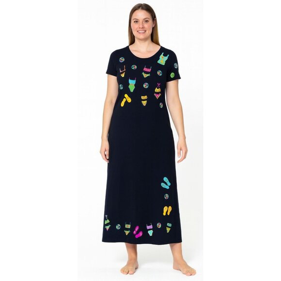 Michael Simon Lite Women's S Black Cotton Maxi Dress Beach Embroidery Summer - Picture 1 of 14